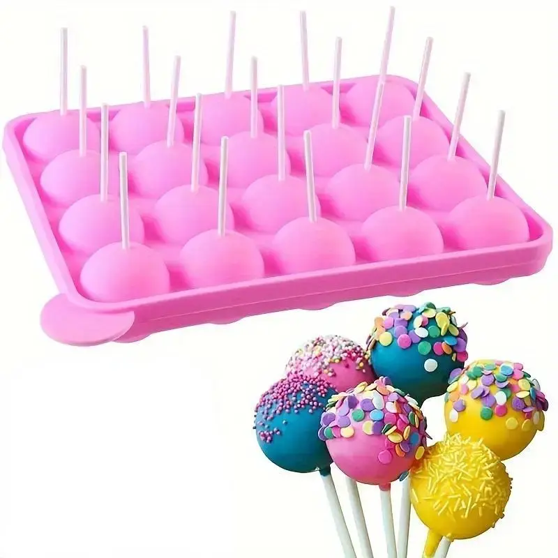 Silicone Lollipop Mold, 1 Count 20-cavity Round Lollipop Mold with 20pcs Paper Sticks, Baking Mold for Candy, Chocolates, De...