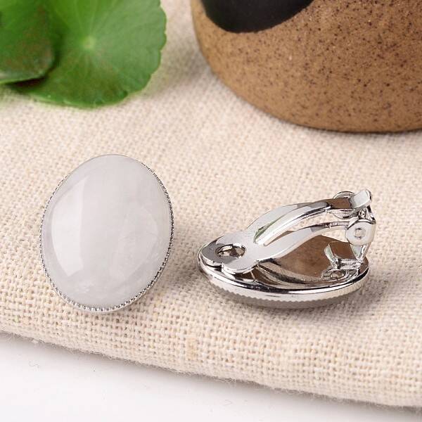 Natural Crystal Oval Clip-on Earrings