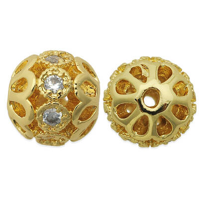 Brass Micro Pave Clear Cubic Zirconia Spacer Beads