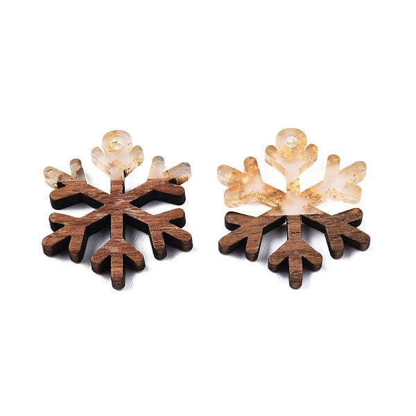 Christmas Theme Transparent Resin & Walnut Wood Pendants