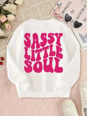 Girl's Letter Print Drop Shoulder Sweatshirt, Fashion Crew Neck Long Sleeve Pullover, Girls Clothing for Fall & Winter, Going...