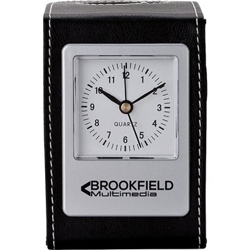 25 Custom Alba Desk Clock & Pen Cup - Leatherette