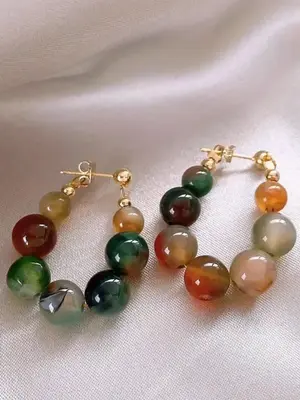 Women's Elegant Colorful Beaded Hoop Earrings, 1 Pair Trendy Vintage Hoop Earrings, Chic Gorgeous Jewelry As Gift for Girlfri...