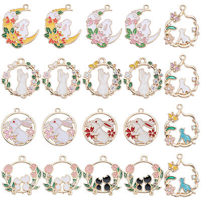 20Pcs 10 Styles Alloy Enamel Pendants