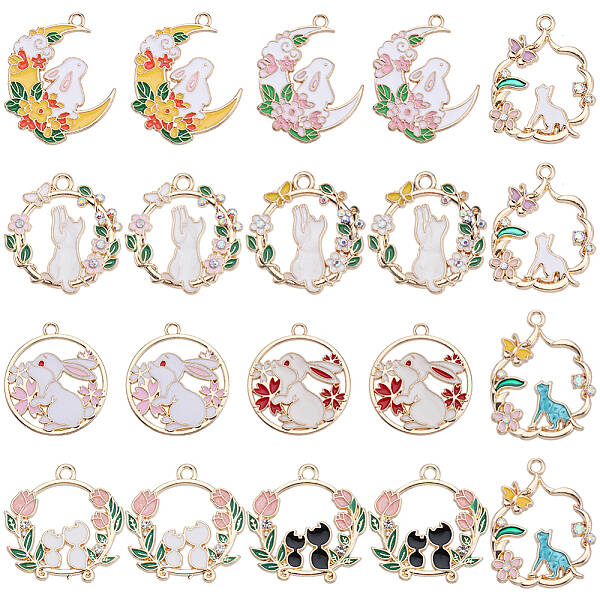 20Pcs 10 Styles Alloy Enamel Pendants