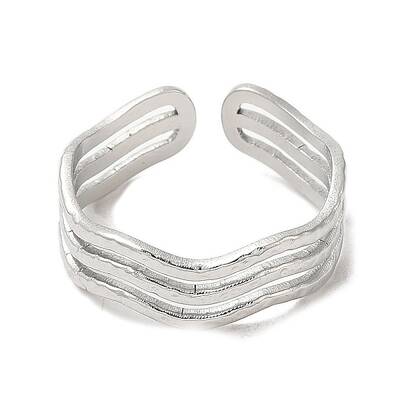 Non-Tarnish 304 Stainless Steel Triple Line Open Cuff Ring for Women