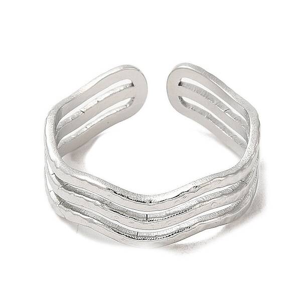 Non-Tarnish 304 Stainless Steel Triple Line Open Cuff Ring for Women