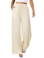 UMIPUBO Womens Linen Pants Casual Wide Leg Pants Summer Palazzo Pants Loose Flowy Beach Pants Drawstring Elastic Trousers