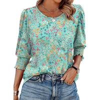 Blouses for Women Dressy Casual 3/4 Length Sleeve Womens Tops with Smocked Cuffs