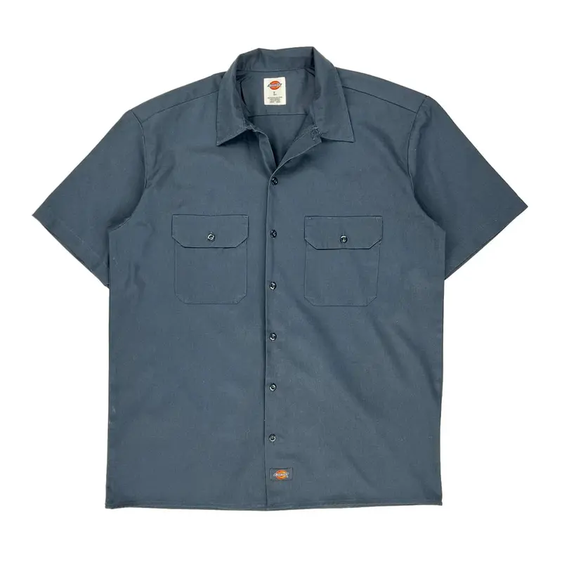 Dickies Short Sleeve Shirt - Large Blue Polyester Blend