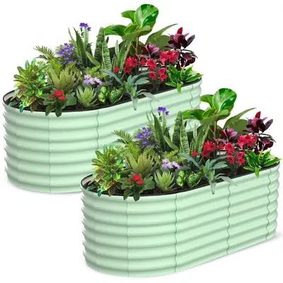 Garvee 2-Pack 6'x3'x2' Oval Galvanized Raised Garden Beds - Open Base Metal Planters, Tool-Free Assembly, Large Outdoor Plant...