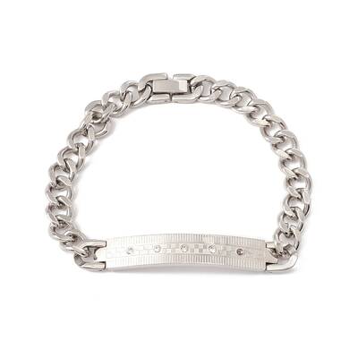 Rectangle 304 Stainless Steel Link Bracelet with Crystal Rhinestone for Men Women