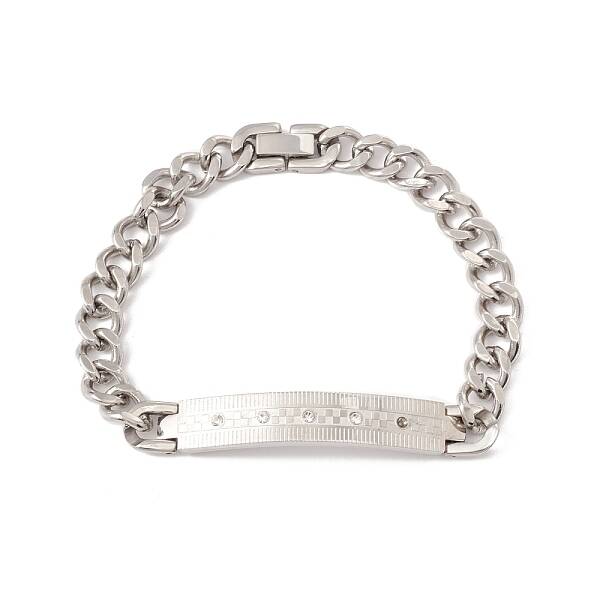 Rectangle 304 Stainless Steel Link Bracelet with Crystal Rhinestone for Men Women