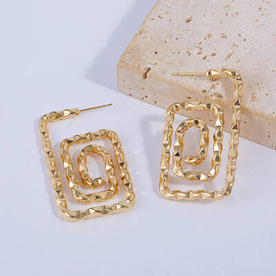Spiral Rectangle Brass Stud Earrings