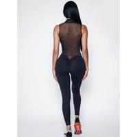 ZASUWA Female Sexy Sheer Mesh Back Deep V Back Scrunch Bum Zipper Jumpsuit