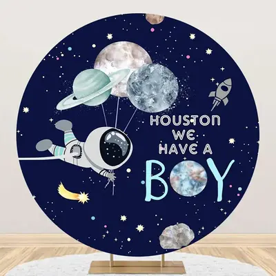 Galaxy Astonanut Stars Round Baby Shower Backdrop - Aperturee