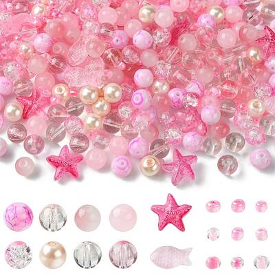 Pink Color Mixed Styles Glass Bead Sets