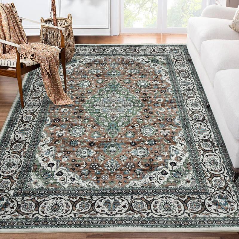 Garvee Oriental Green 9x12 Area Rugs, Living Room Washable Rugs Boho Rug for Bedroom Vintage Rug Non Slip Carpet Tribal Throw...
