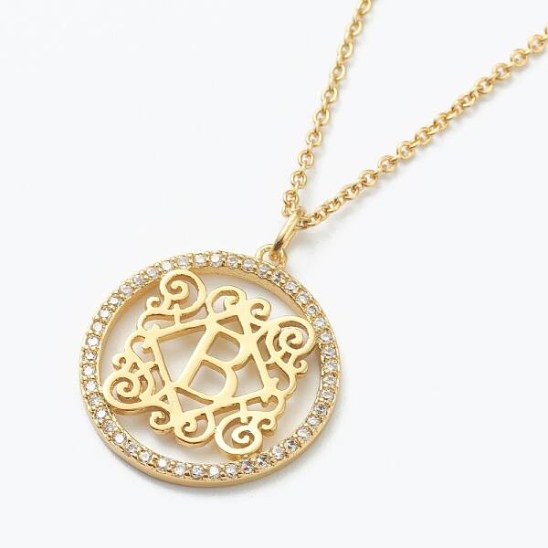Brass Micro Pave Clear Cubic Zirconia Pendant Necklaces