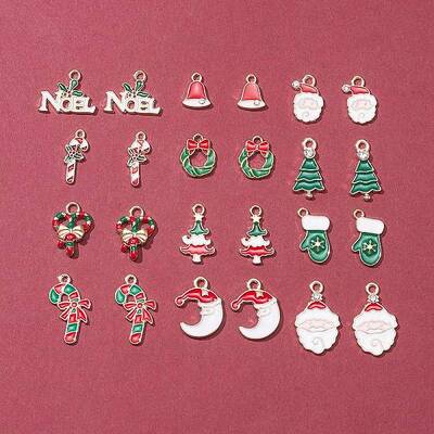 24Pcs 12 Style Christmas Theme Eco-Friendly Alloy Enamel Pendants