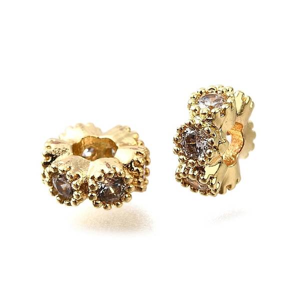 Flat Round Brass Micro Pave Cubic Zirconia Spacer Beads