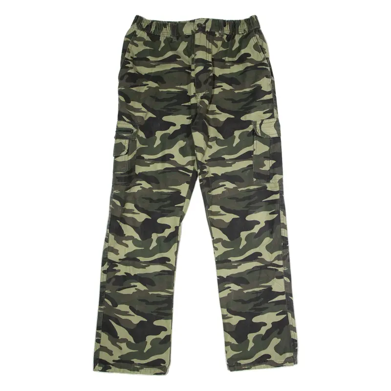 Camouflage Cargo Mens Canvas Trousers Green Regular Straight W32 L30