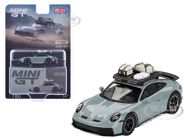 Porsche 911 Dakar Shade Green Metallic with Roofrack and Luggage Limited Edition to 9600 pieces Worldwide 1/64 Diecast Model ...