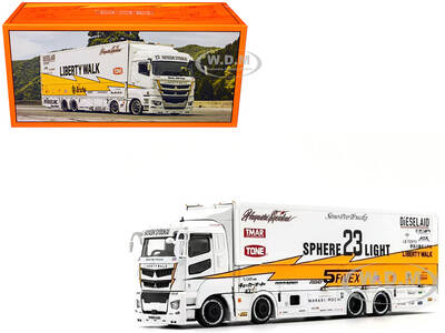 Mitsubishi Fuso Super Great Transporter RHD (Right Hand Drive) #23 Liberty Walk LB-Trucks White with Yellow Stripes and Graph...