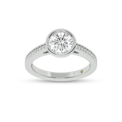 Lyra Pavé Set Half Coverage Bezel Round Lab Grown Diamond Engagement Ring | 14K White Gold 3 1/6 CT. TW.