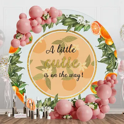 Round Little Cutie Orange Leaf Baby Shower Backdrop