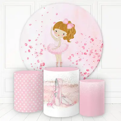 Aperturee Ponytail Girl Dance In Pink Petals Round Birthday Backdrop Kit | Round Party Backdrop | Circle Party Backdrop | Bir...