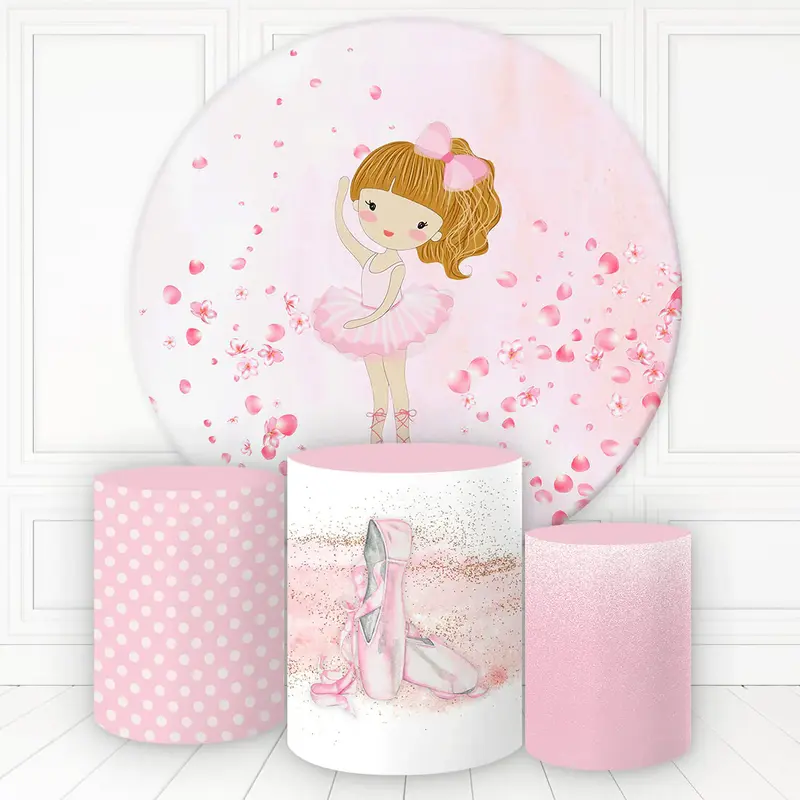 Aperturee Ponytail Girl Dance In Pink Petals Round Birthday Backdrop Kit | Round Party Backdrop | Circle Party Backdrop | Bir...