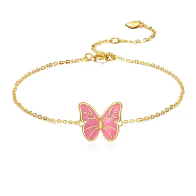 14K Gold Butterfly Single Layer Charm Anklet