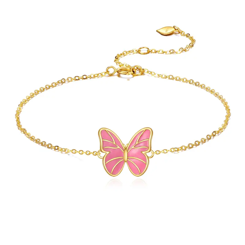 14K Gold Butterfly Single Layer Charm Anklet