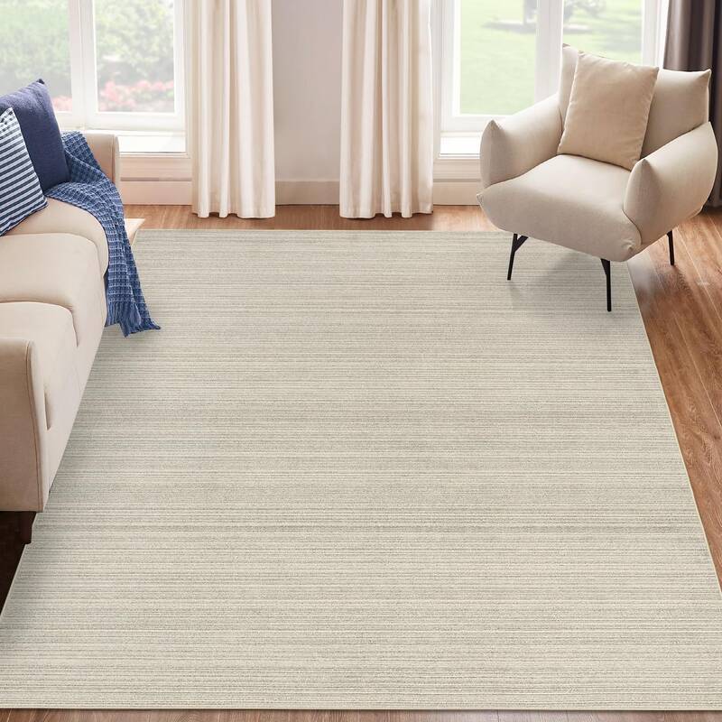 Garvee Modern Striped Rug 5x7 - Soft Low-Pile, Non-Slip Backing, Polyester, Stain Resistant, Machine Washable, Living Room Be...