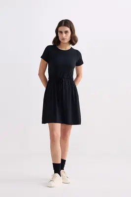 Drawstring Short T-shirt Dress in Black | Color: Black | Size: M