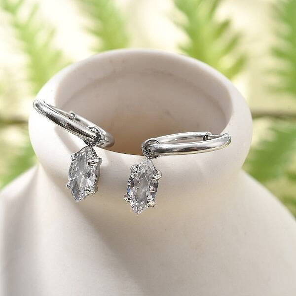 304 Stainless Steel Micro Pave Cubic Zirconia Hoop Earrings
