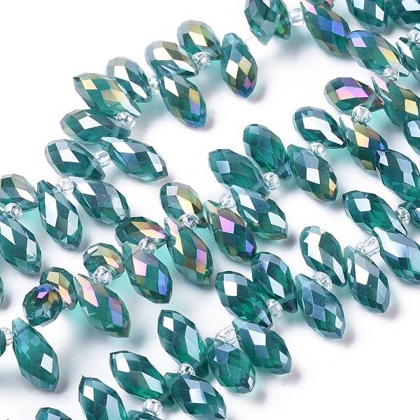 Electroplate Glass Faceted Teardrop Beads Strands