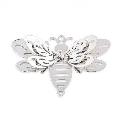 Brass Crystal Rhinestone 3D Bee Connector Charms