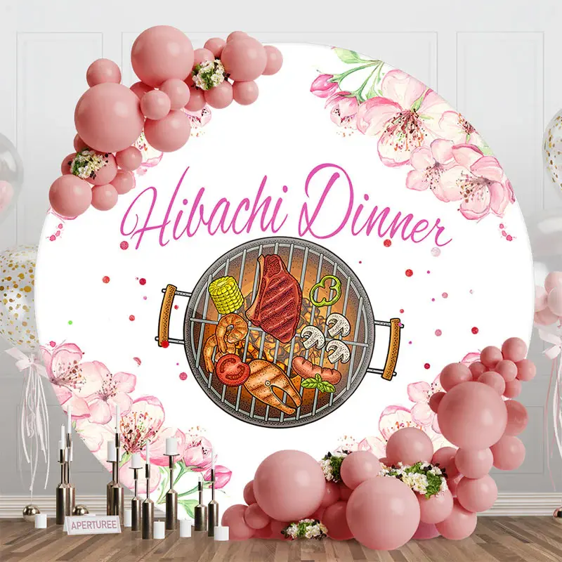 Round White Pink Floral Backdrop For Hibachi Dinner