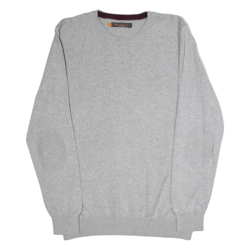 BEN SHERMAN Mens Jumper Grey Crew Neck Tight Knit L