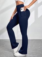 Women's Solid Color Pocket Sports Leggings, Casual Comfy Breathable Skinny Pants for Yoga Gym Workout Running, Gym Clothing, ...