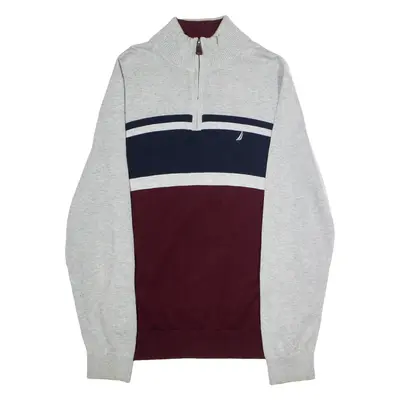 NAUTICA Mens Jumper Grey Colourblock 1/4 Zip Tight Knit M
