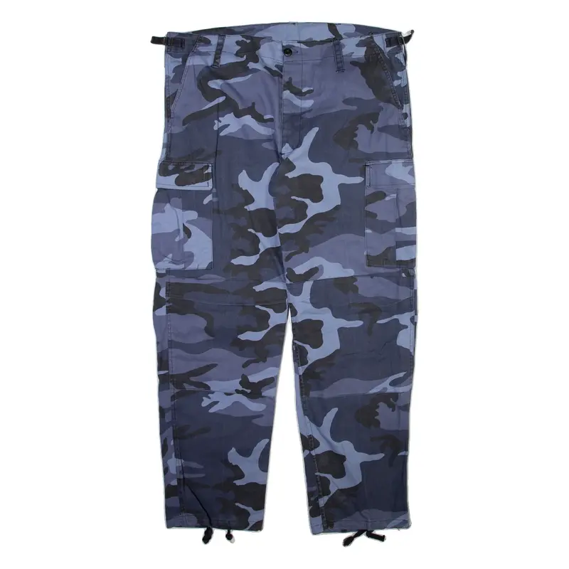 Camo Cargo Mens Trousers Blue Relaxed Straight W40 L31