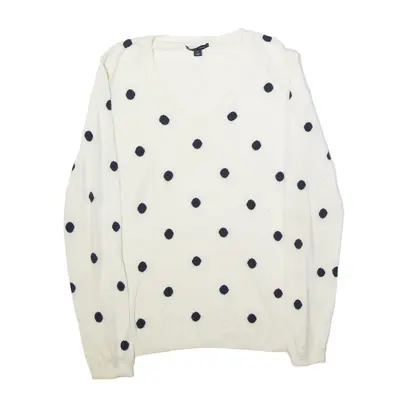 TOMMY HILFIGER Jumper White Spotted Tight Knit V-Neck Womens M