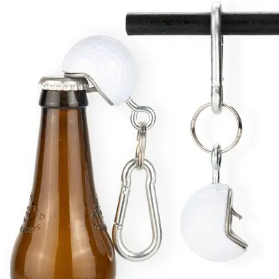 Golf Ball Bottle Opener made from a REAL Golf Ball, Clips to Golf Bag or makes a good Keychain