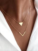 Women's Elegant Triangle & Letter V Design Layered Necklace, Exquisite Trendy Gold Pendant Layered Necklace, Chic All-match V...