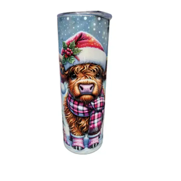 Pink Christmas Cow 20oz Skinny Shimmer Tumbler with Reuseable Straw