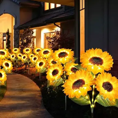 Thanksgiving gift 2/4pcs Solar LED Sunflower Garden Lights, Realistic Night Glow for Yard, Lawn, Patio and Porch Decoration, ...