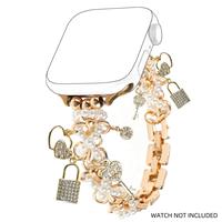 Faux Pearl Decor Watch Band with Key & Lock Charm, Fashionable Watch Band for Women, Watch Accessories Compatible with Apple ...